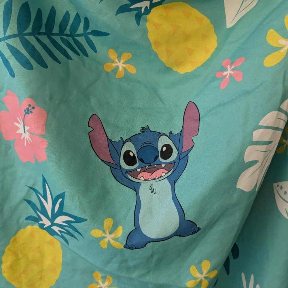 Disney Stitch Teal Twin Size Top Sheet Tropical Leaves Lilo and Stitch
